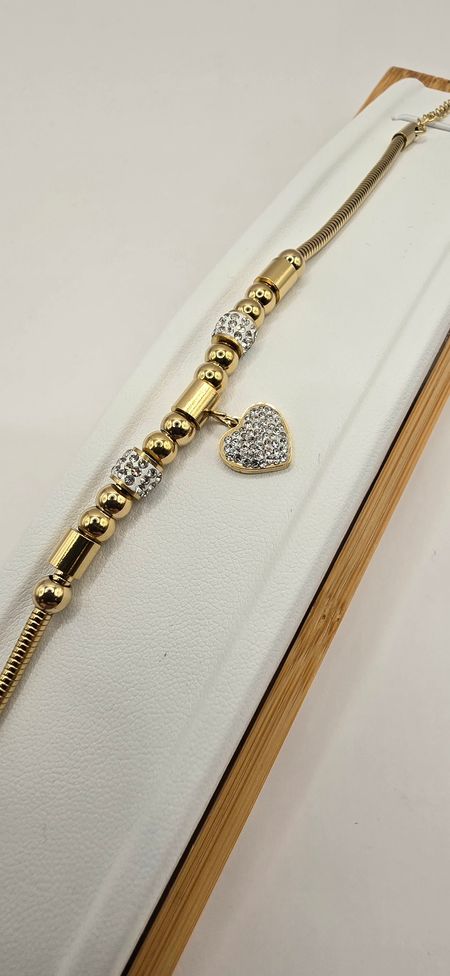 Bransoletka serduszko z cyrkoniami 18cm+4cm S. STEEL 316L