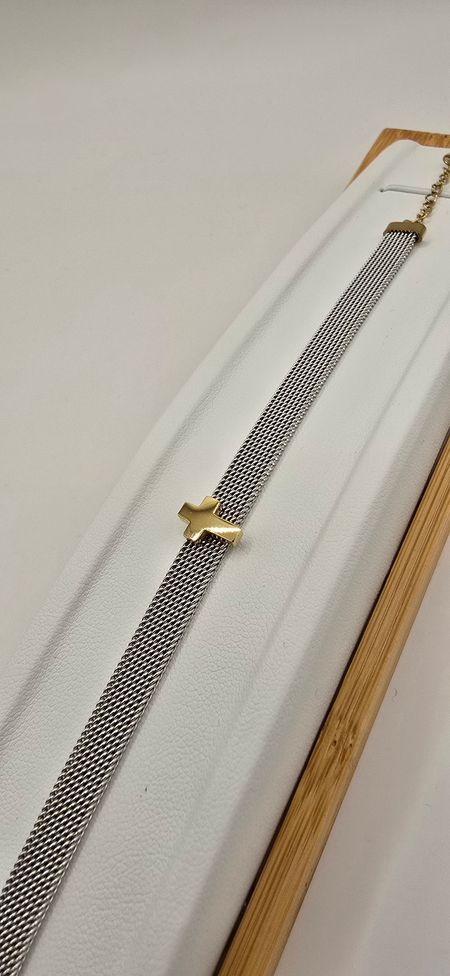 Bransoletka szeroka z krzyżykiem 15cm+4cm S.STEEL 316L