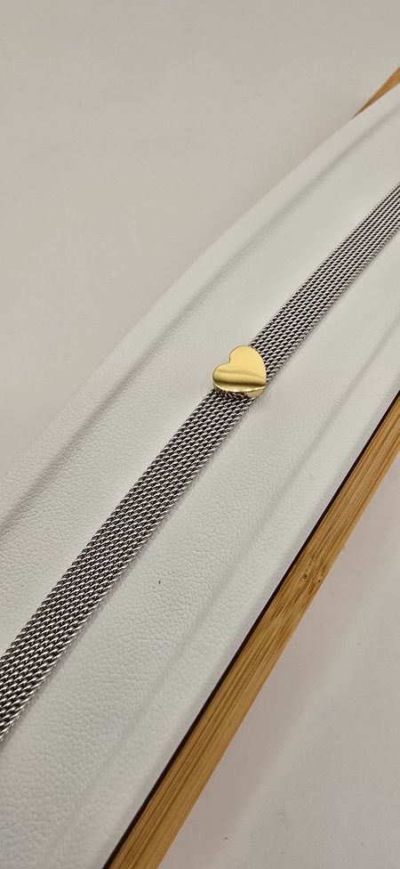 Bransoletka szeroka z serduszkiem 15cm+4cm S.STEEL 316L