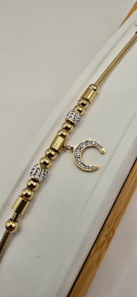 Bransoletka księżyc z cyrkoniami 18cm+ 4cm S.STEEL 316L