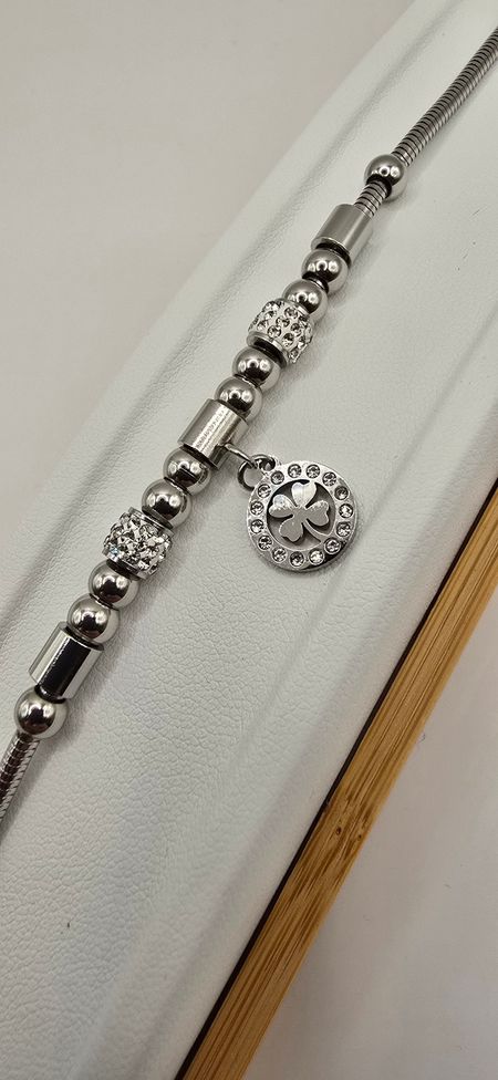 Bransoletka srebrna koniczyna 18cm+4cm S.STEEL 316L