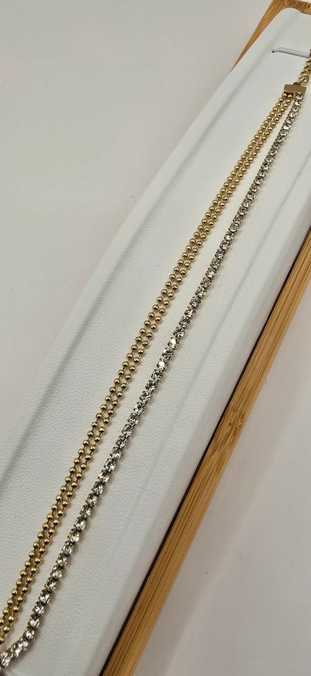 Potrójna bransoletka cyrkonie 17cm+4cm SSTEEL 316L