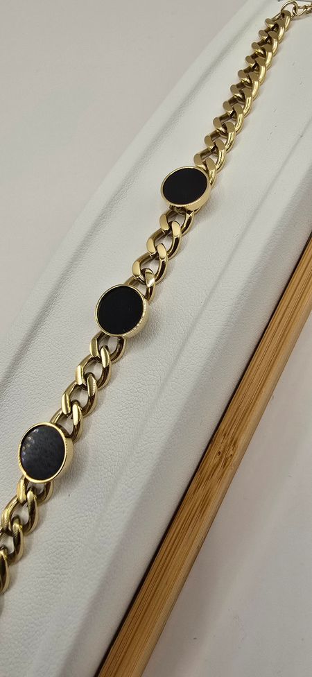 Bransoletka gruby łańcuch czarne kółka 17 cm+4cm S.STEEL 316L