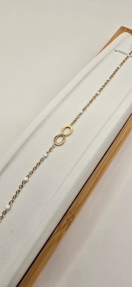 Celebrytka znak nieskończoności białe kulki 18cm+ 3cm S.STEEL 316L