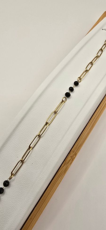 Celebrytki czarne kulki łańcuch 17cm+3cm S.STEEL 316L