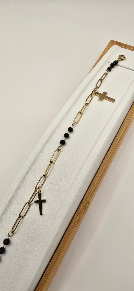 Celebrytki krzyżyki czarne kulki 17cm+4cm S.STEEL 316L