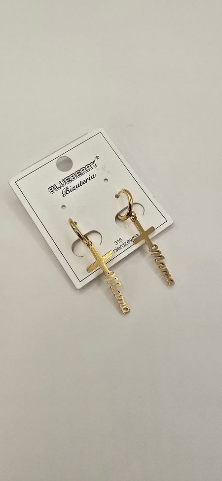 Wiszące kolczyki krzyżyki z napisem mama