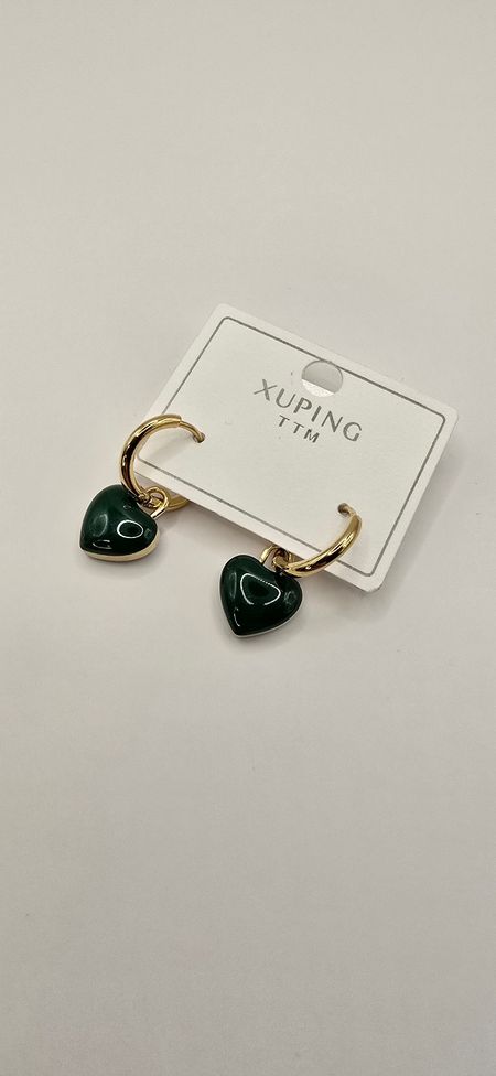 Kolczyki 2w1 wiszące serca / butelkowa zieleń