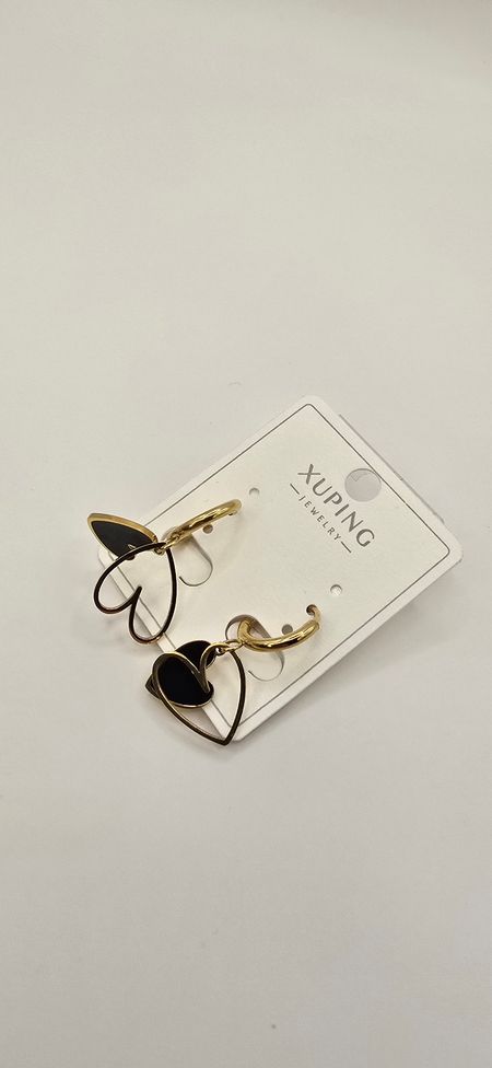 Kolczyki podwójne serca czarne