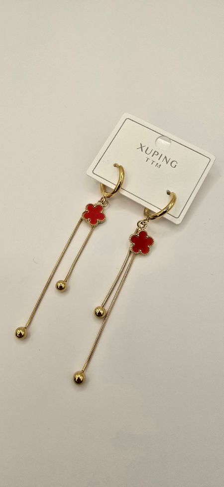 Kolczyki czerwone kwiatki wiszące kulki