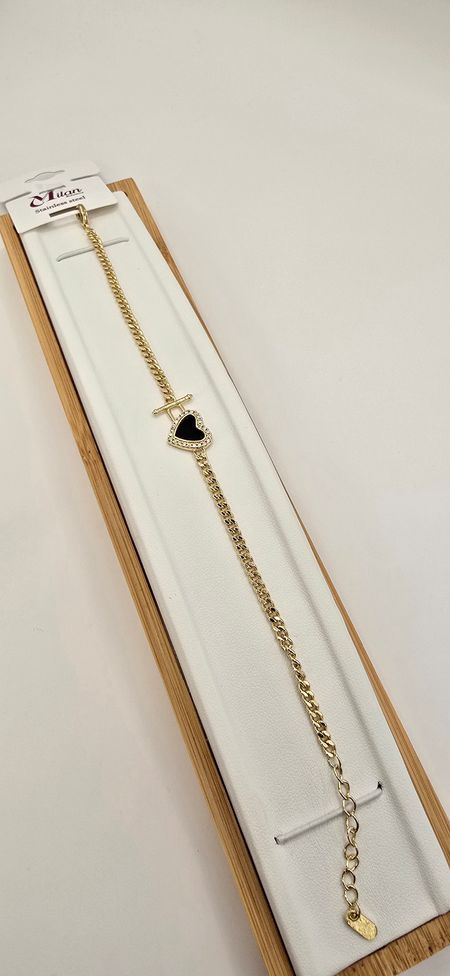 Bransoletka czarne serduszko Cyrkonie