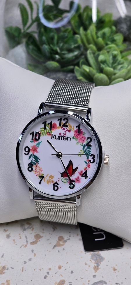 Srebrny zegarek motyl /kwiaty