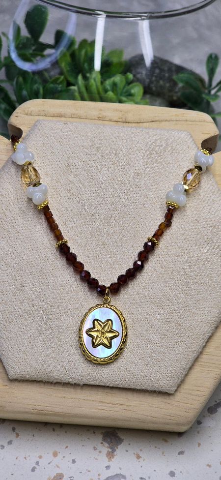 Naszyjnik brązowe koraliki gwiazdka 45cm+5cm