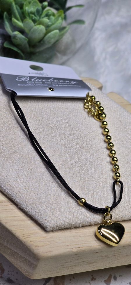 Bransoletka czarny sznurek serduszko 18am+3cm