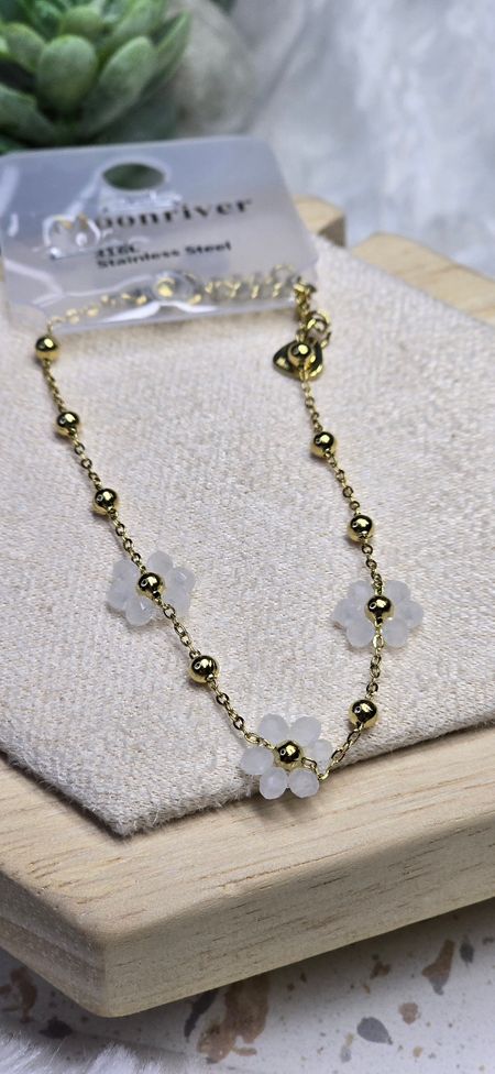 Bransoletka koraliki kwiatki 16cm +3cm