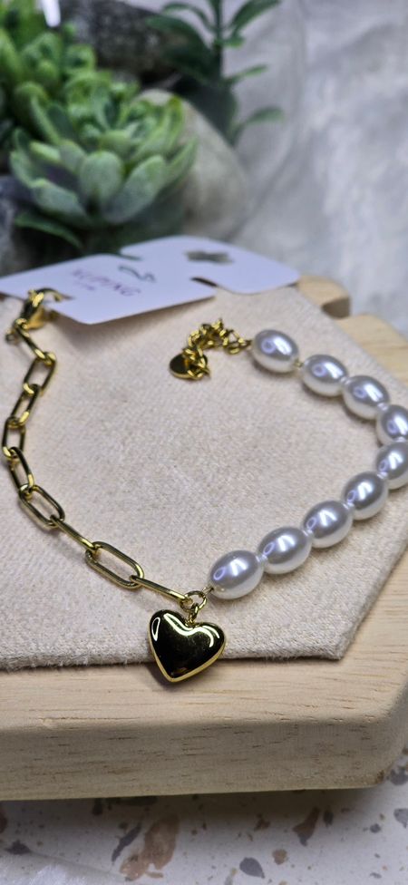 Bransoletka perełki serduszko 16.5cm+4cm
