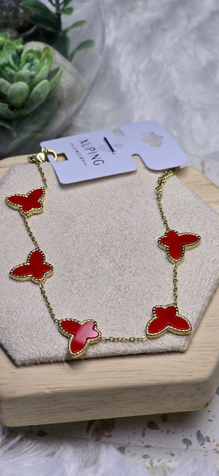 Bransoletka czerwone motylki 17cm+4cm