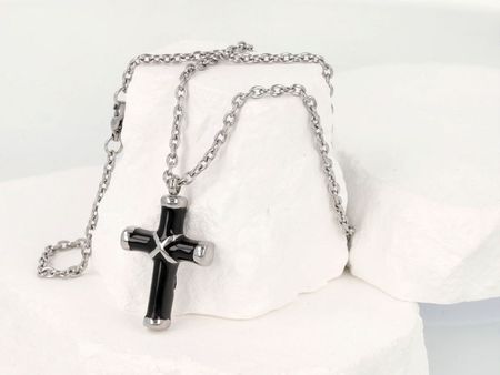 Naszyjnik czarny krzyż 60cm S.STEEL 316L