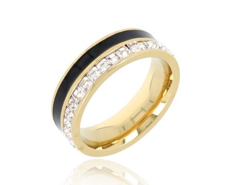 Obrączka czarny pasek cyrkonie S.STEEL 316L