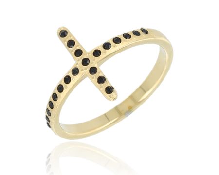 Pierścionek krzyżyk czarne cyrkonie S.STEEL 316L