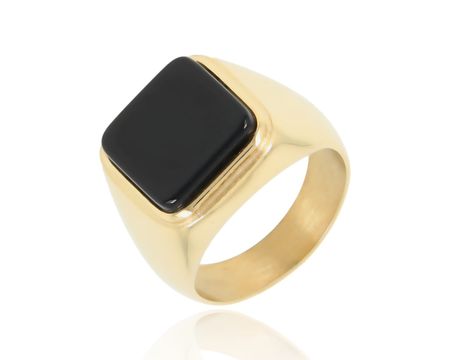 Sygnet męski z czarnym oczkiem S.STEEL 316L