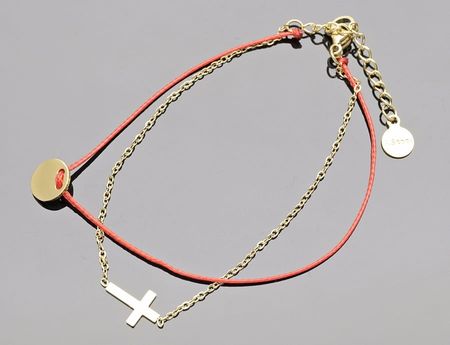 Bransoletka czerwona krzyżyk 16cm+4cm S.STEEL 316L