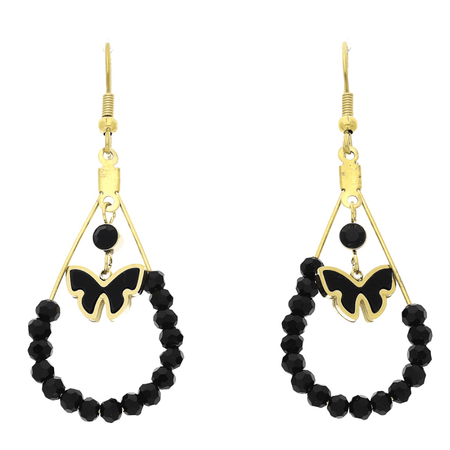 Wiszące kolczyki motylek i czarne koraliki 58/21 MM S. STEEL 316L