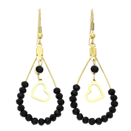 Wiszące kolczyki serduszko i czarne koraliki 58/22 MM S, STEEL 316L