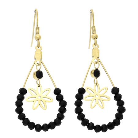 Wiszące kolczyki kwiatek i czarne koraliki 58/22 MM S, STEEL 316L